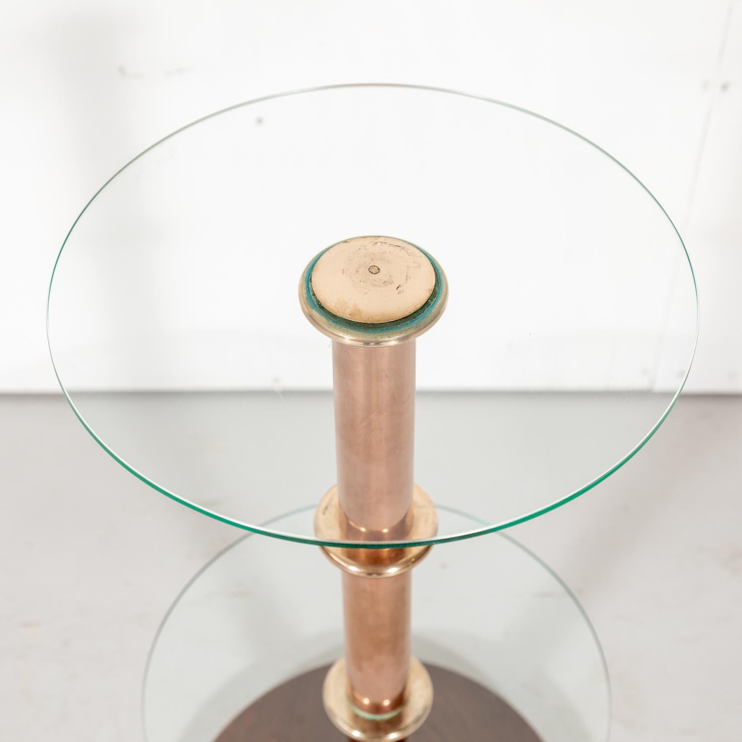 French Art Deco Round Glass, Brass, and Copper Drink Occasional or Side Table In Good Condition In Birmingham, AL