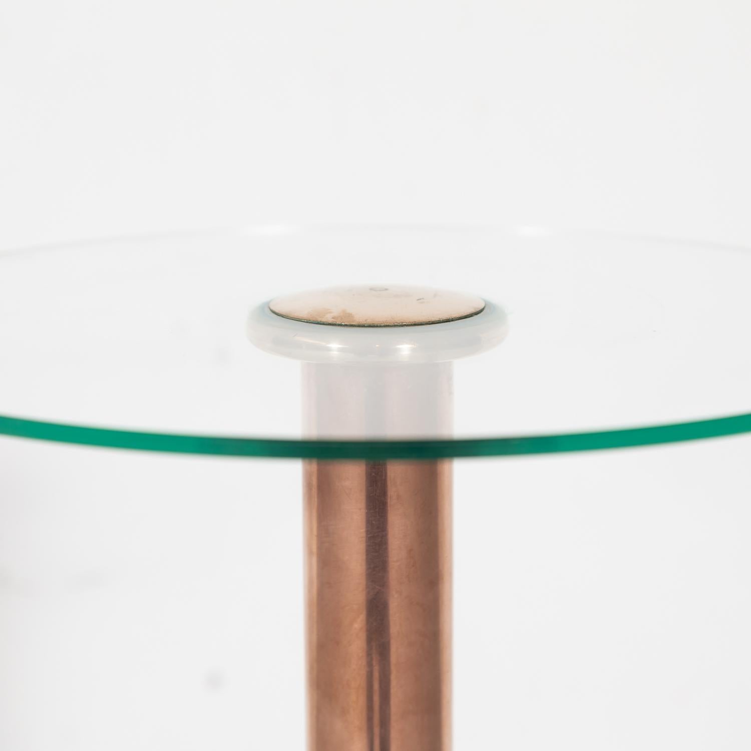 Mid-20th Century French Art Deco Round Glass, Brass, and Copper Drink Occasional or Side Table