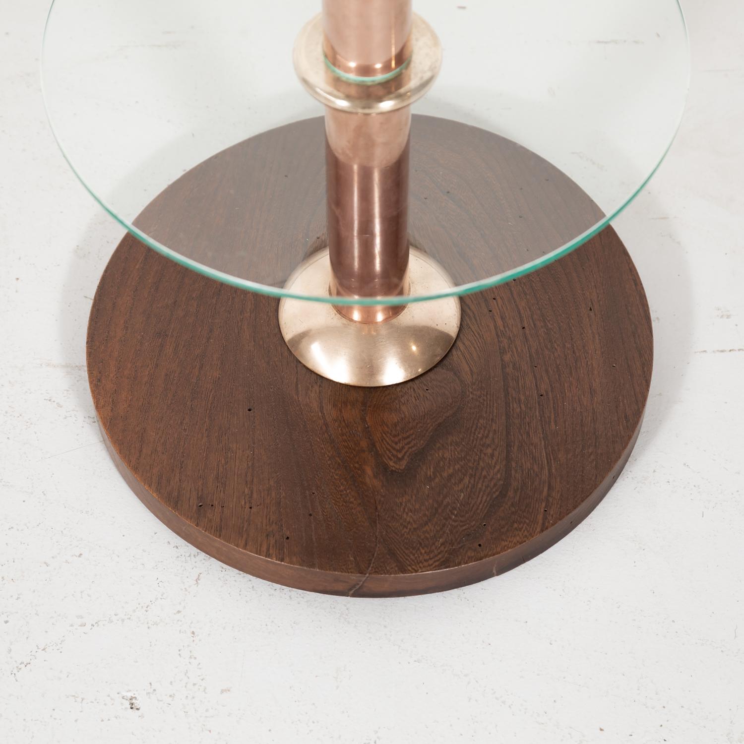 French Art Deco Round Glass, Brass, and Copper Drink Occasional or Side Table 2