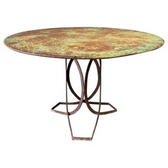 French Art Deco Round Iron Garden Table with Abstract Base