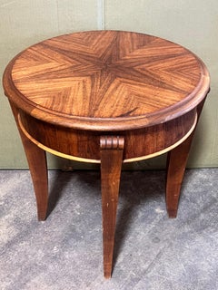 French Art Deco Round Occasional Table, Walnut & Sycamore, 1930s