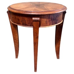 French Art Deco Round Occasional Table, Walnut & Sycamore, 1930s