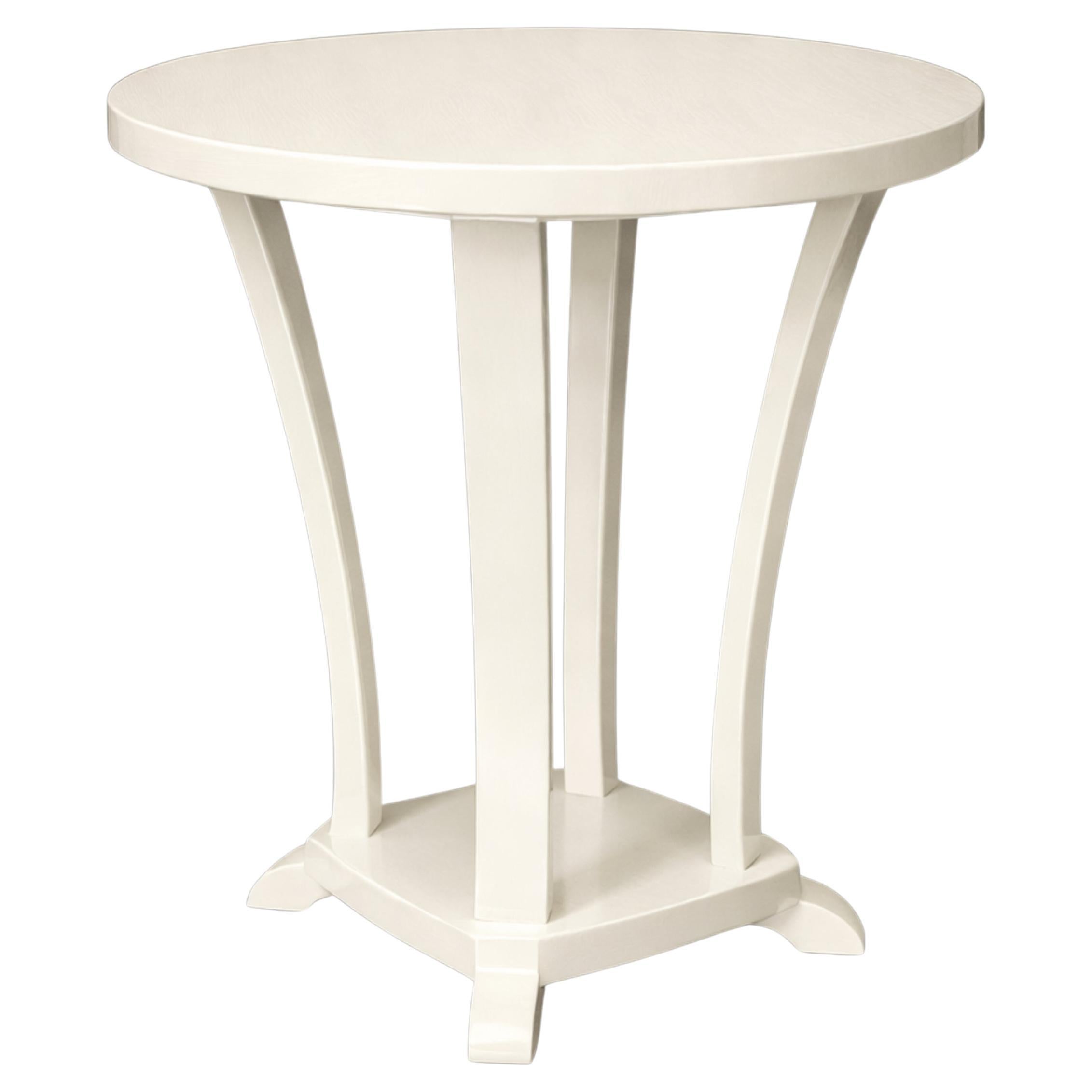 French Art Deco Round Pedestal Side Table – Off-White Lacquer, Walnut, 1930s