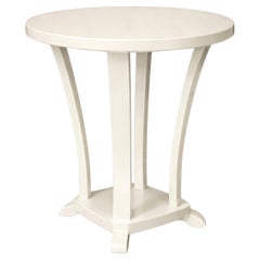 French Art Deco Round Pedestal Side Table – Off-White Lacquer, Walnut, 1930s