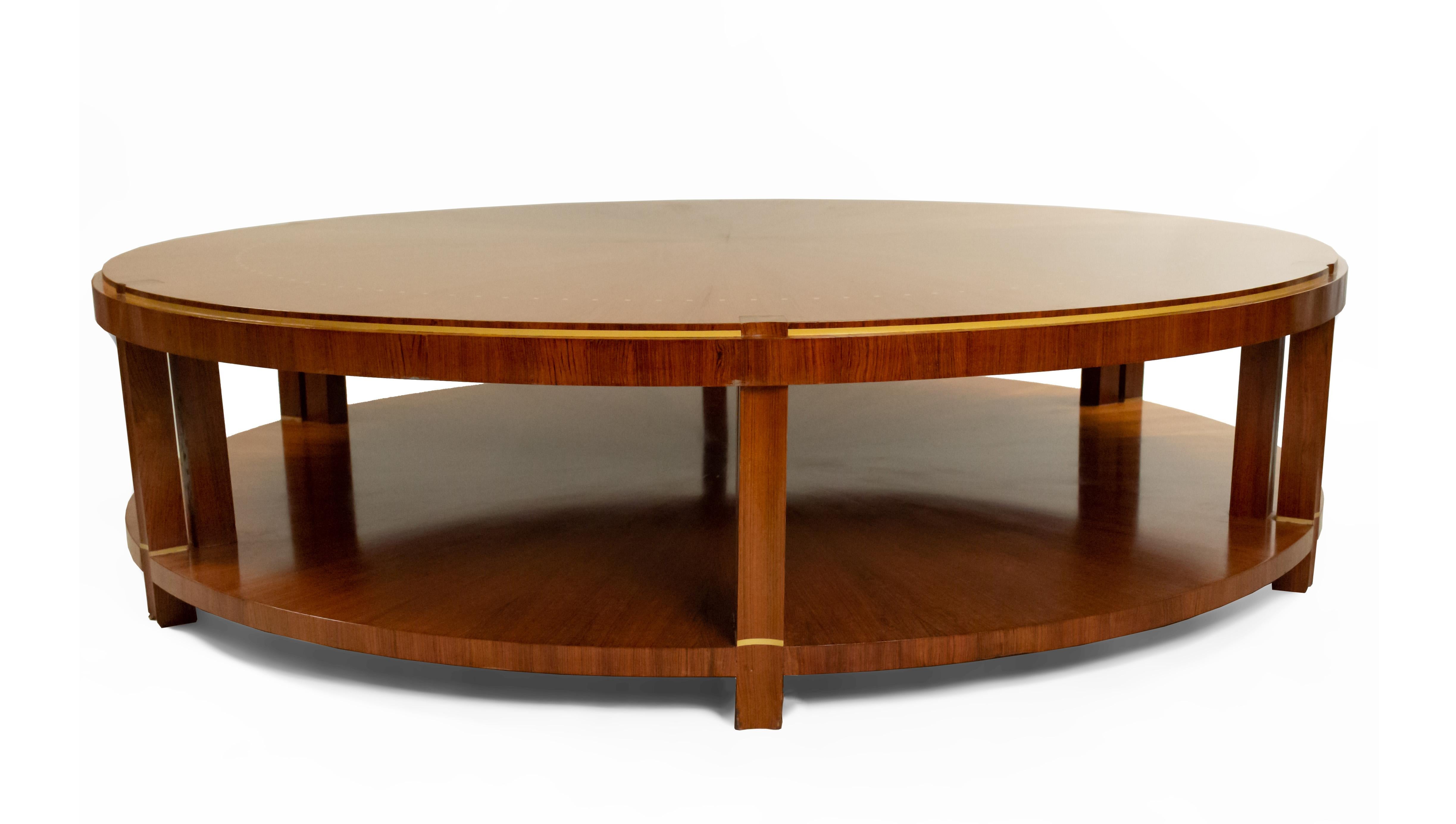 French Art Deco Round Rosewood Sunburst Coffee Table in the Manner of Ruhlmann 1