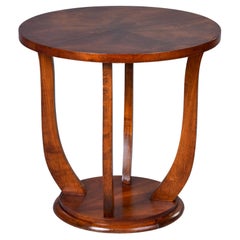 French Art Deco Round Walnut Side Table