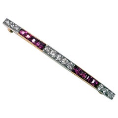 French Art Deco Ruby and Diamond Bar Brooch, circa 1925