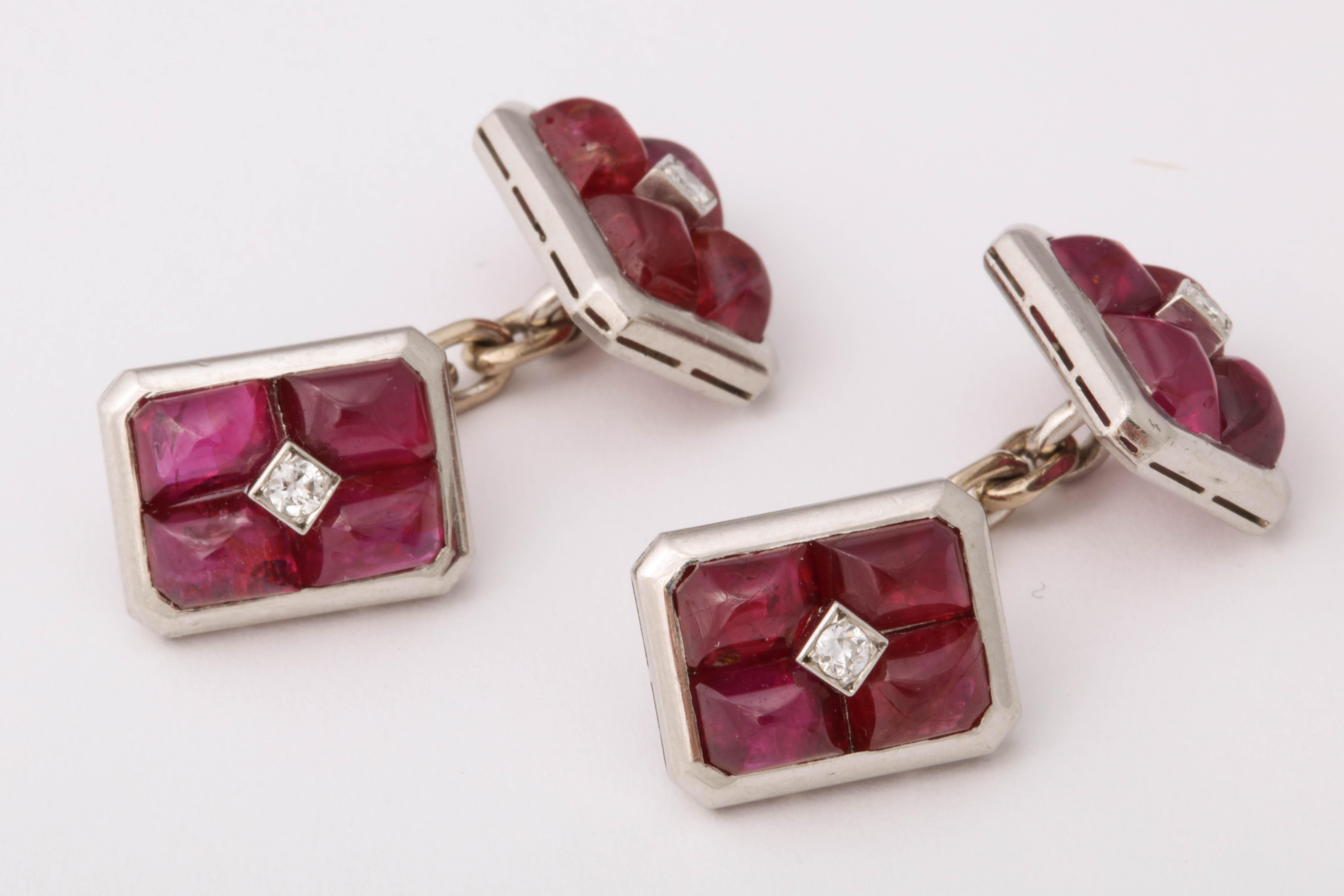 French Art Deco Ruby and Diamond Cufflinks For Sale 1