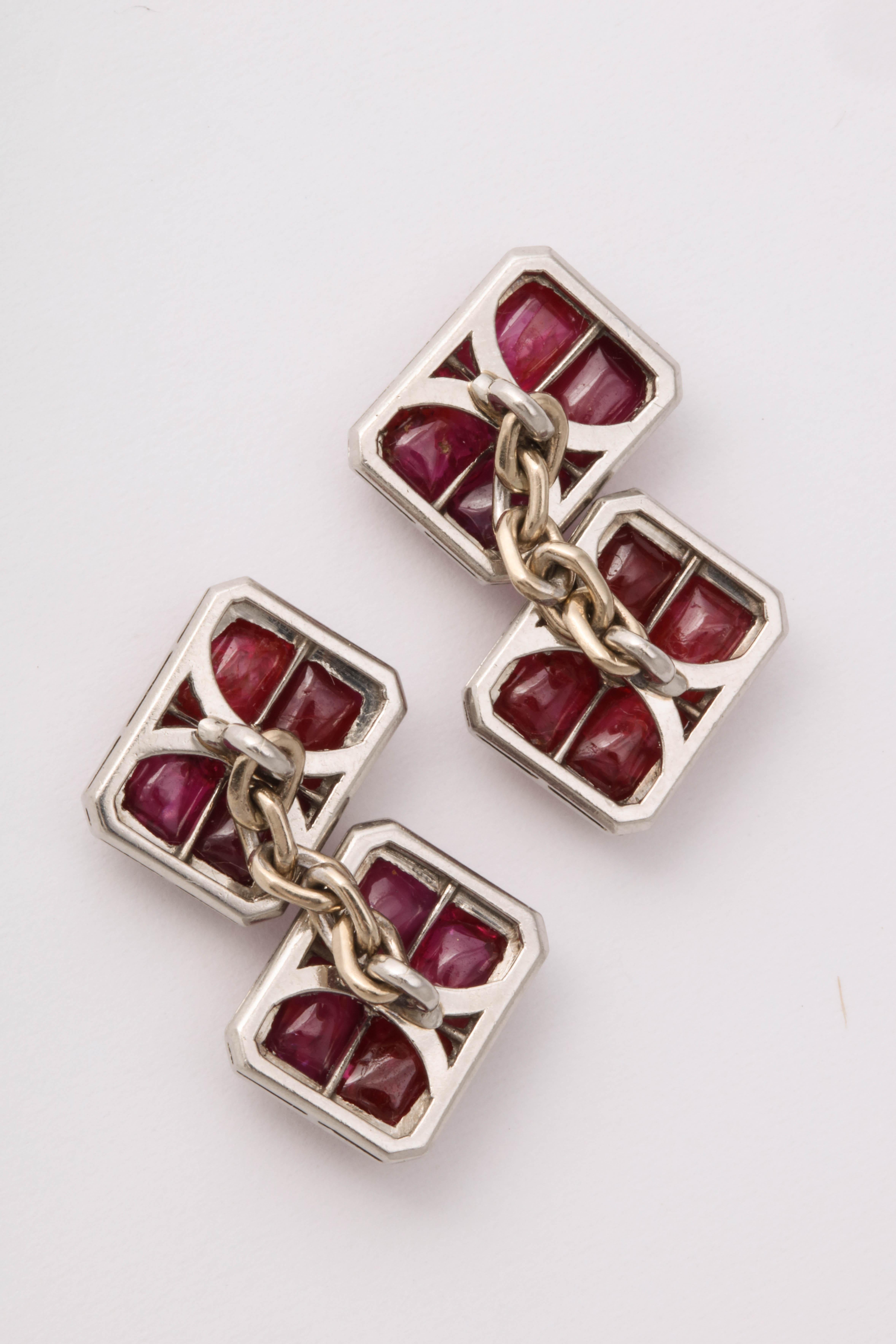 French Art Deco Ruby and Diamond Cufflinks For Sale 2