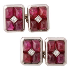 French Art Deco Ruby and Diamond Cufflinks