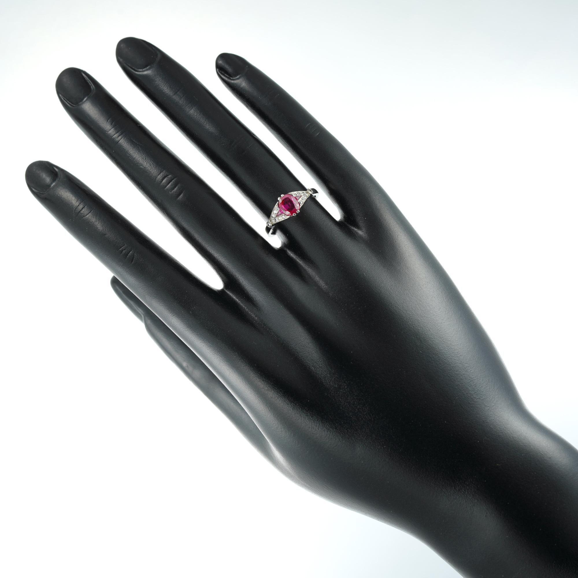 Women's or Men's French Art Deco Ruby and Diamond Ring