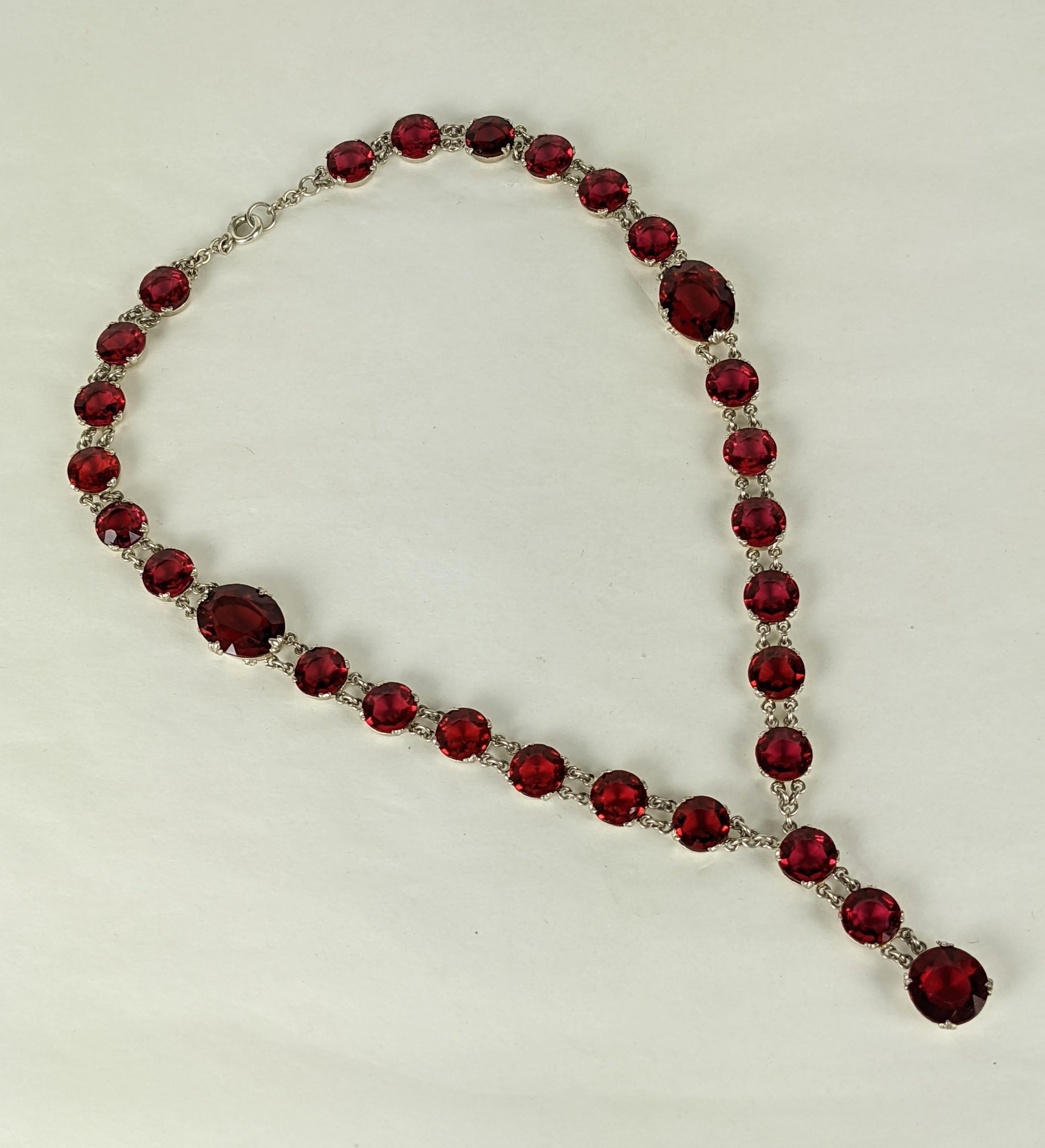  French Art Deco Ruby Crystal Sautoir  In Excellent Condition For Sale In New York, NY