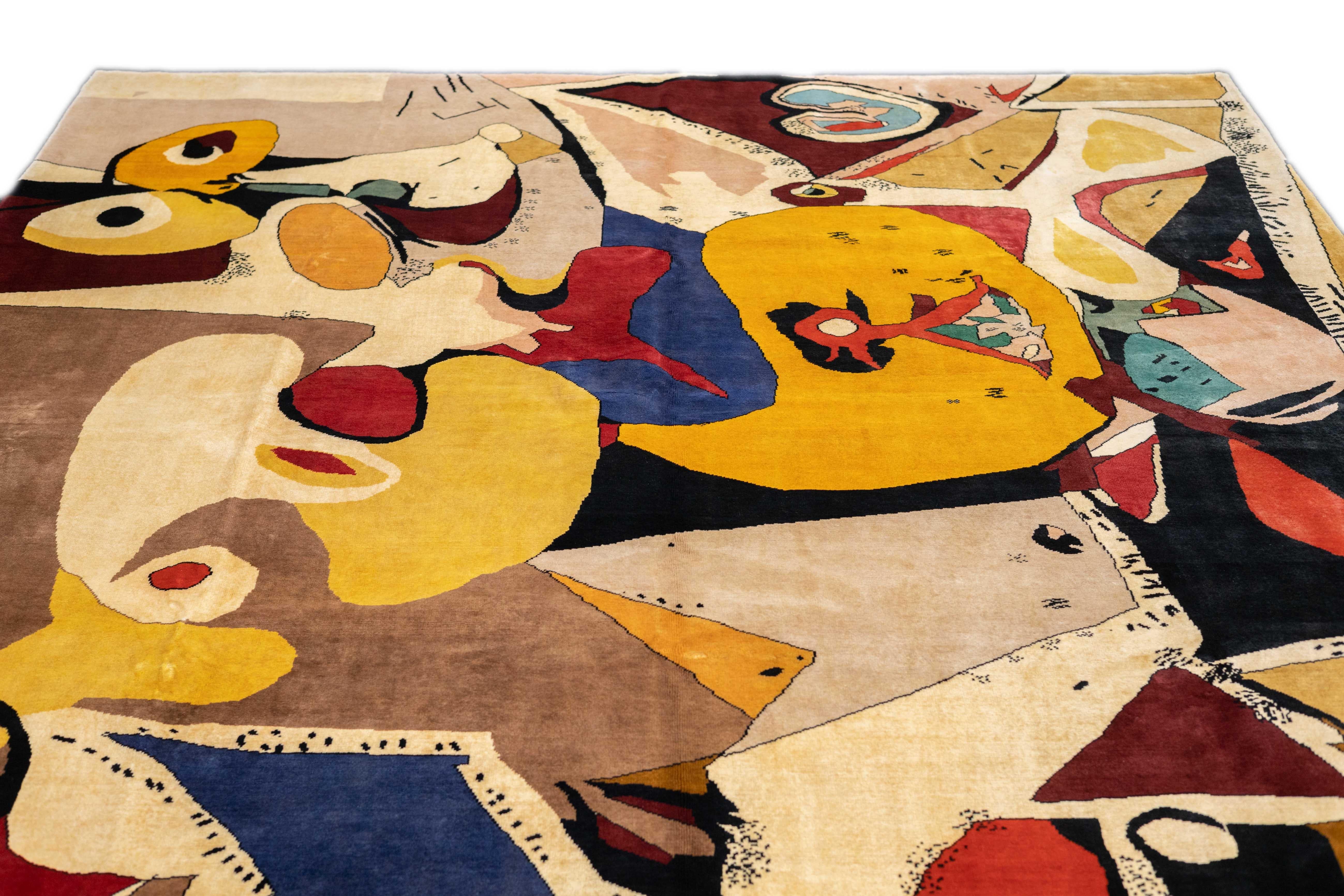 Wool French Art Deco Rug 8'4'' x 9'11'' For Sale