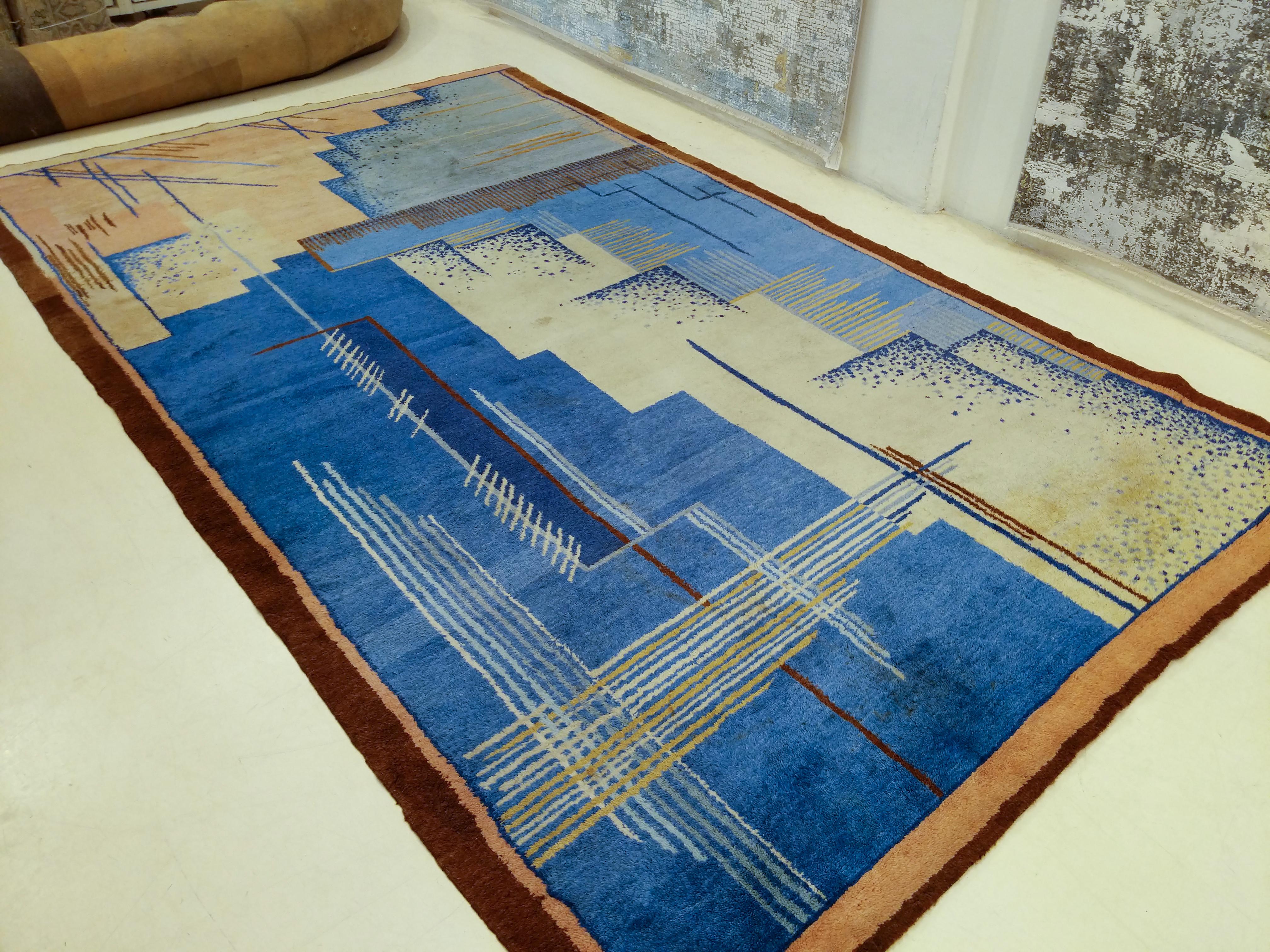 French Art Deco Rug Designed by Jean Burkhalter for Pierre Chareau Circa 1925 8