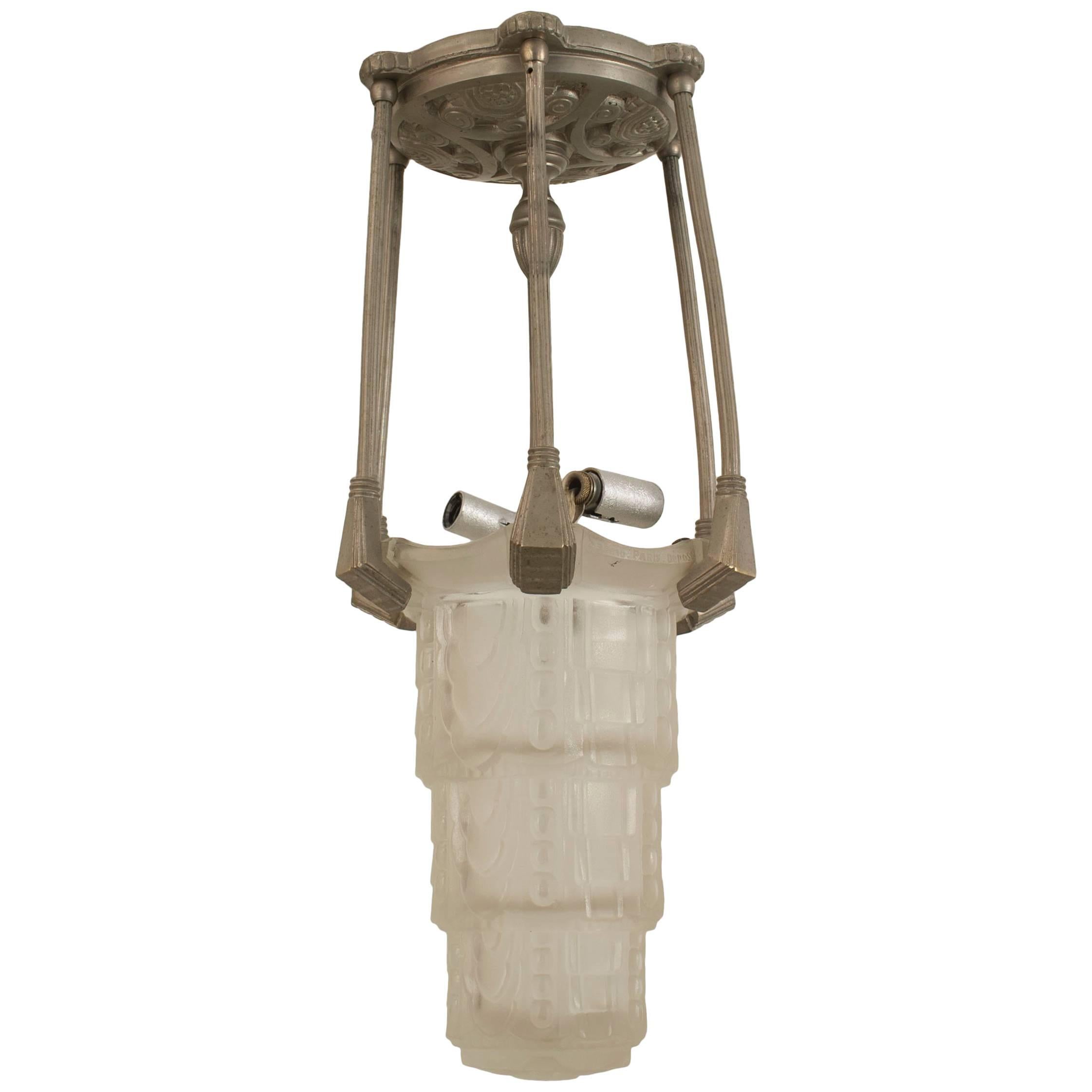 French Art Deco Sabino Frosted Glass Lantern For Sale