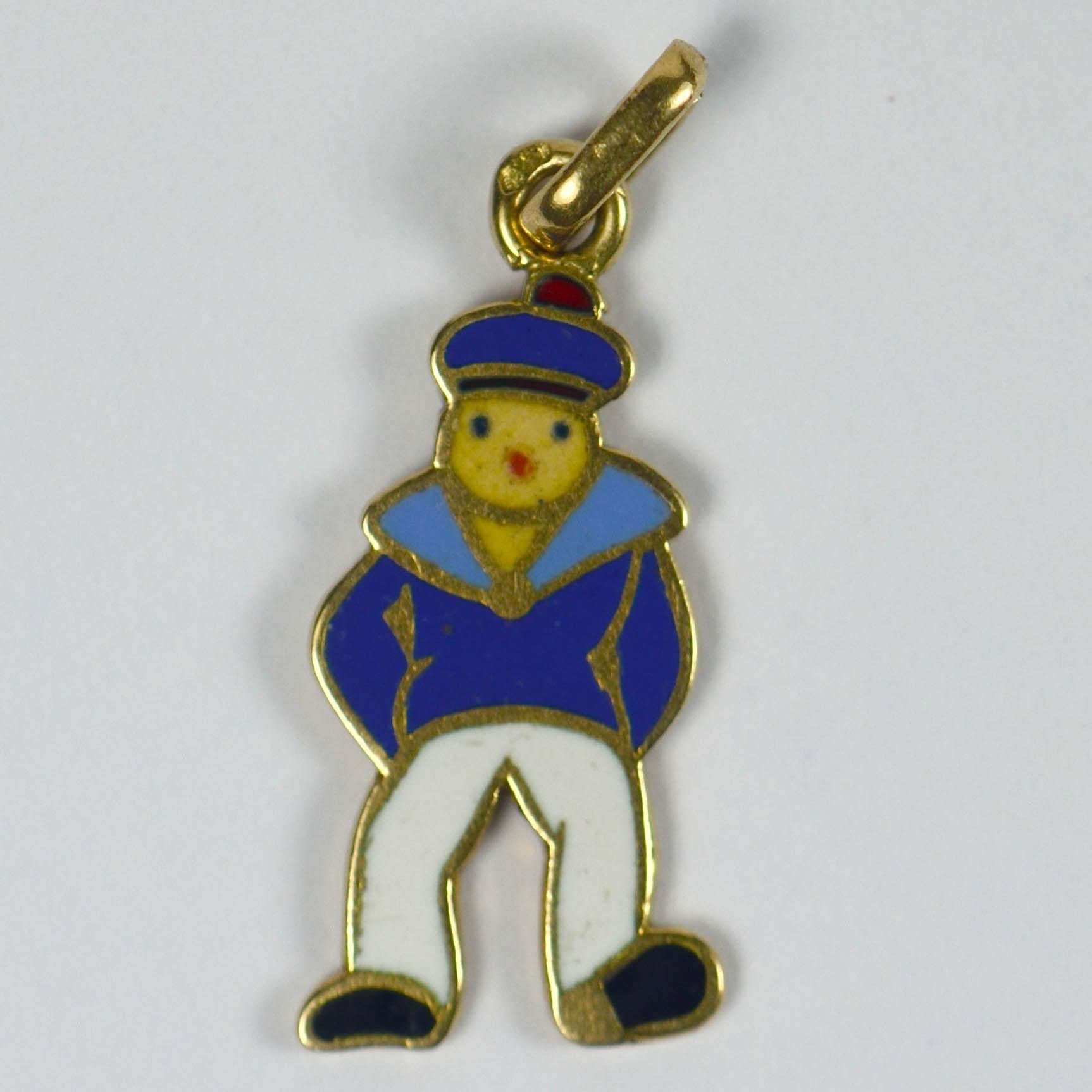 French Art Deco Sailor Gold Enamel Charm In Good Condition In London, GB