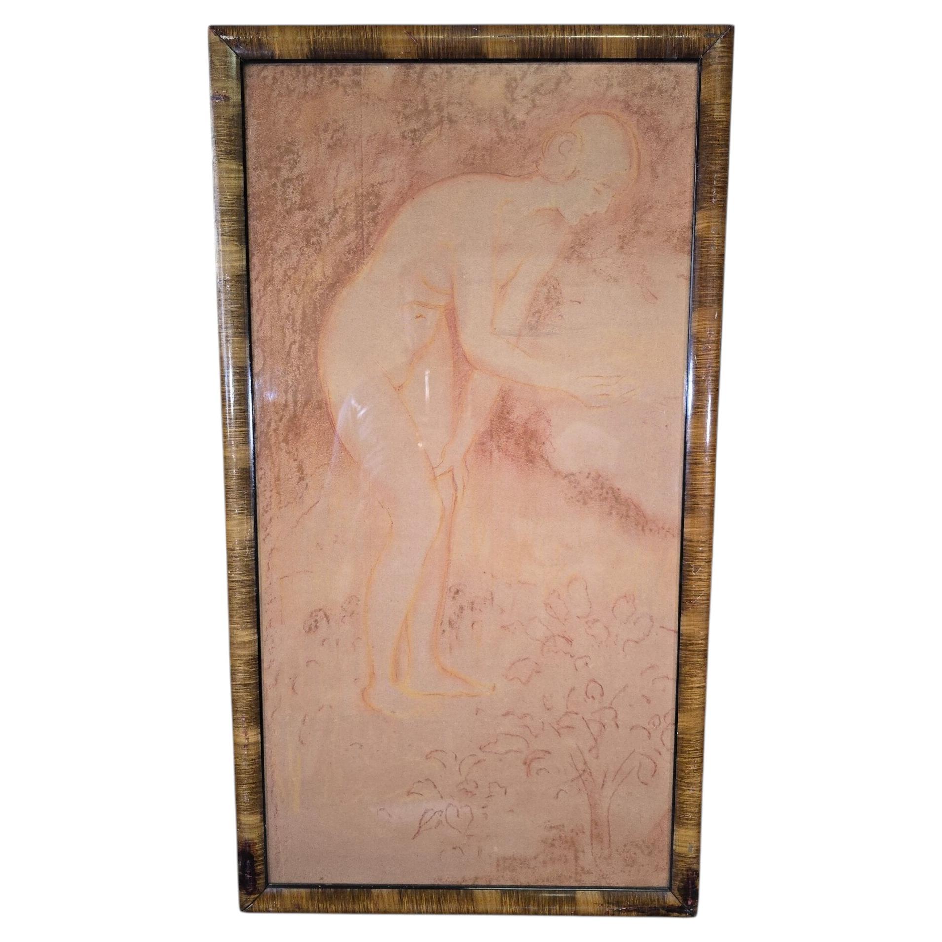 French Art Deco Sanguine Drawing on Paper, 20th Century For Sale