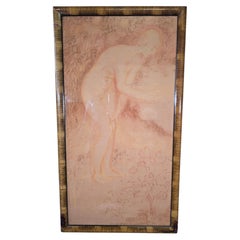 French Art Deco Sanguine Drawing on Paper, 20th Century