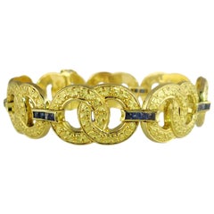 French Art Deco Sapphire 18ct Yellow Gold Vintage Bracelet