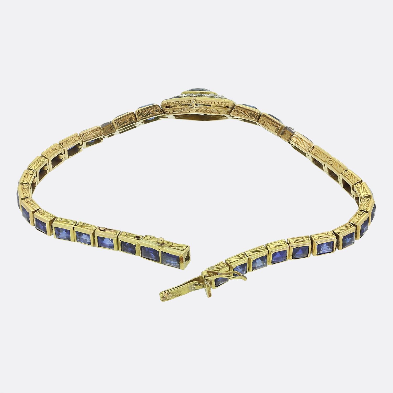 French Art Deco Sapphire and Diamond Bracelet In Good Condition For Sale In London, GB