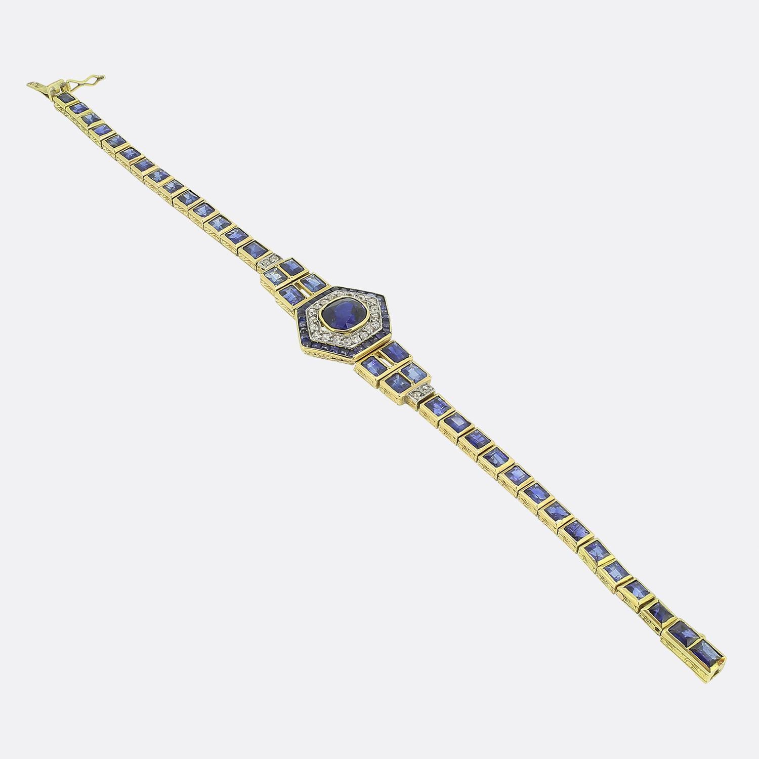 Women's or Men's French Art Deco Sapphire and Diamond Bracelet For Sale