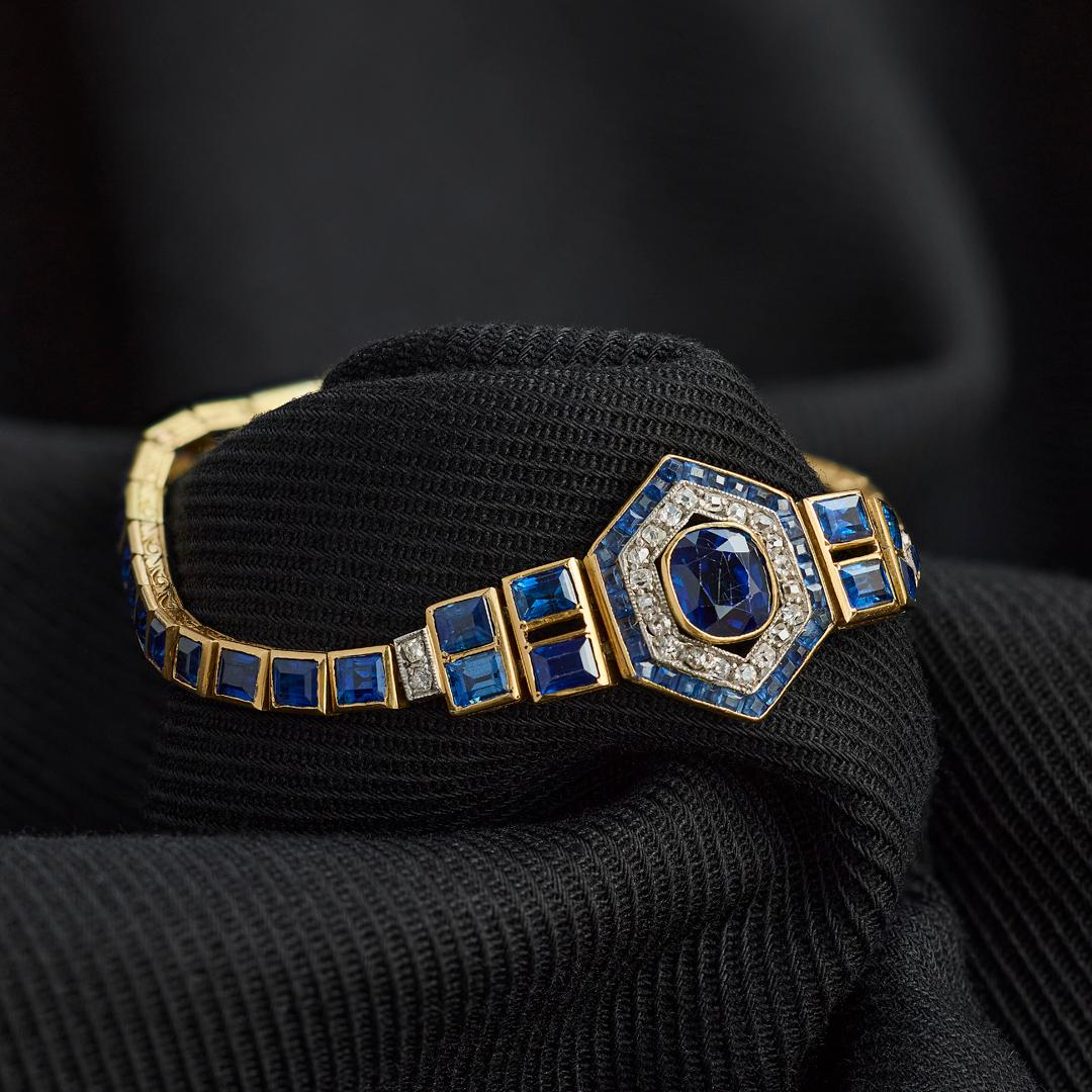French Art Deco Sapphire and Diamond Bracelet For Sale 1