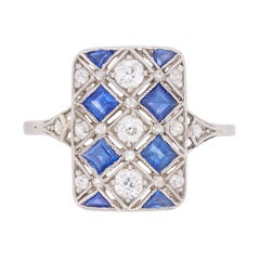 Vintage French Art Deco Sapphire and Diamond Dinner Ring, circa 1930s