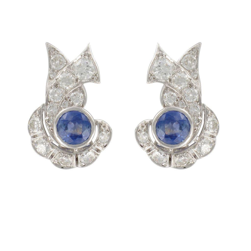 French Art Deco Sapphire and Diamond Earrings For Sale 1