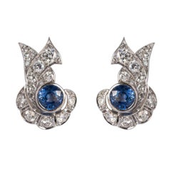 Vintage French Art Deco Sapphire and Diamond Earrings