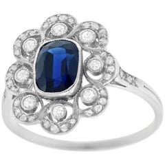 French Art Deco Sapphire and Diamond set Platinum Ring French Art Deco Sapphire and Diamond set Platinum Ring