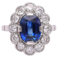 Antique French Art Deco Sapphire Diamond Platinum Cluster Ring