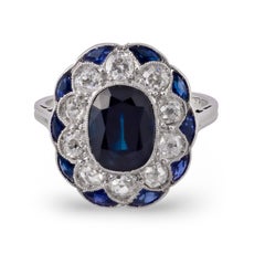 French Art Deco sapphire diamond platinum dinner ring