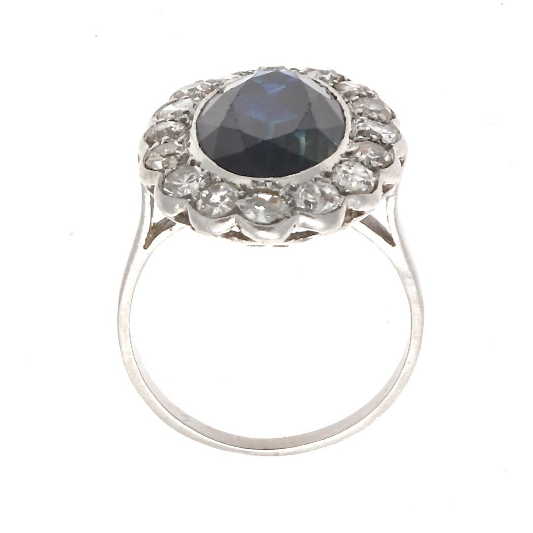 Art Deco French  Sapphire Diamond Platinum Ring
