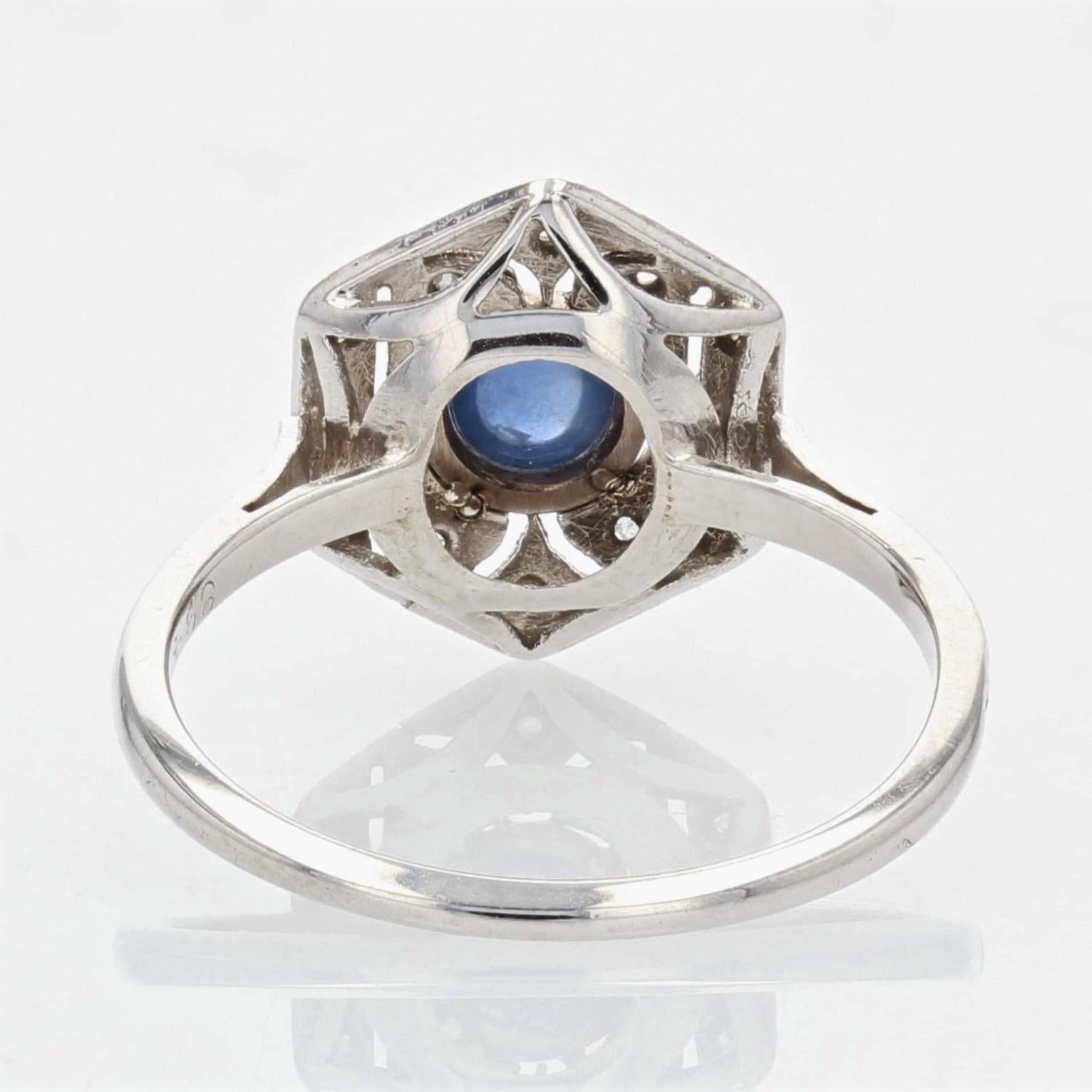 French Art Deco Sapphire Diamonds 18 Karat White Gold Ring 5