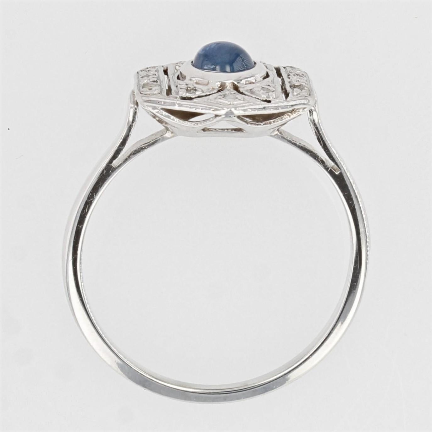 French Art Deco Sapphire Diamonds 18 Karat White Gold Ring 7
