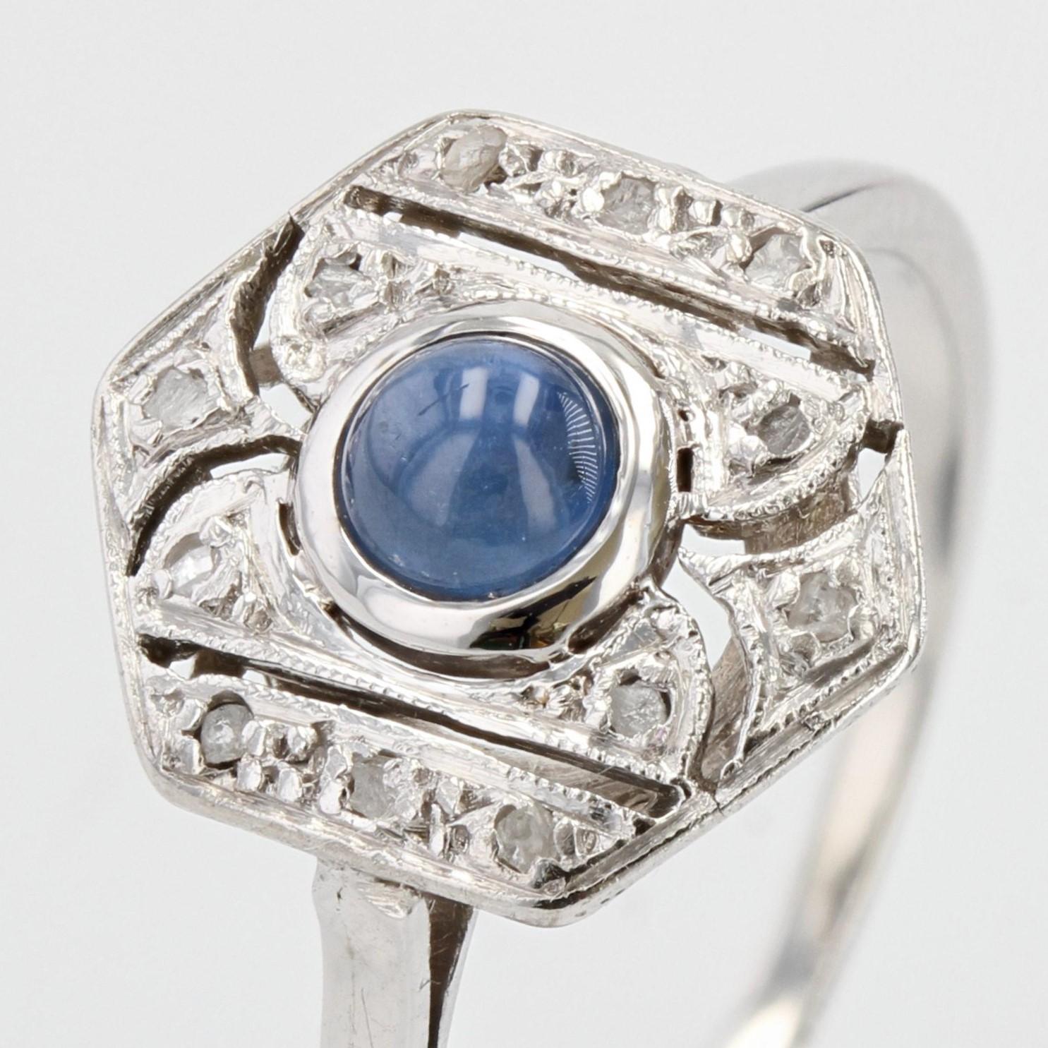 French Art Deco Sapphire Diamonds 18 Karat White Gold Ring 2