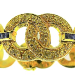 French Art Deco Sapphire 18ct Yellow Gold Vintage Bracelet