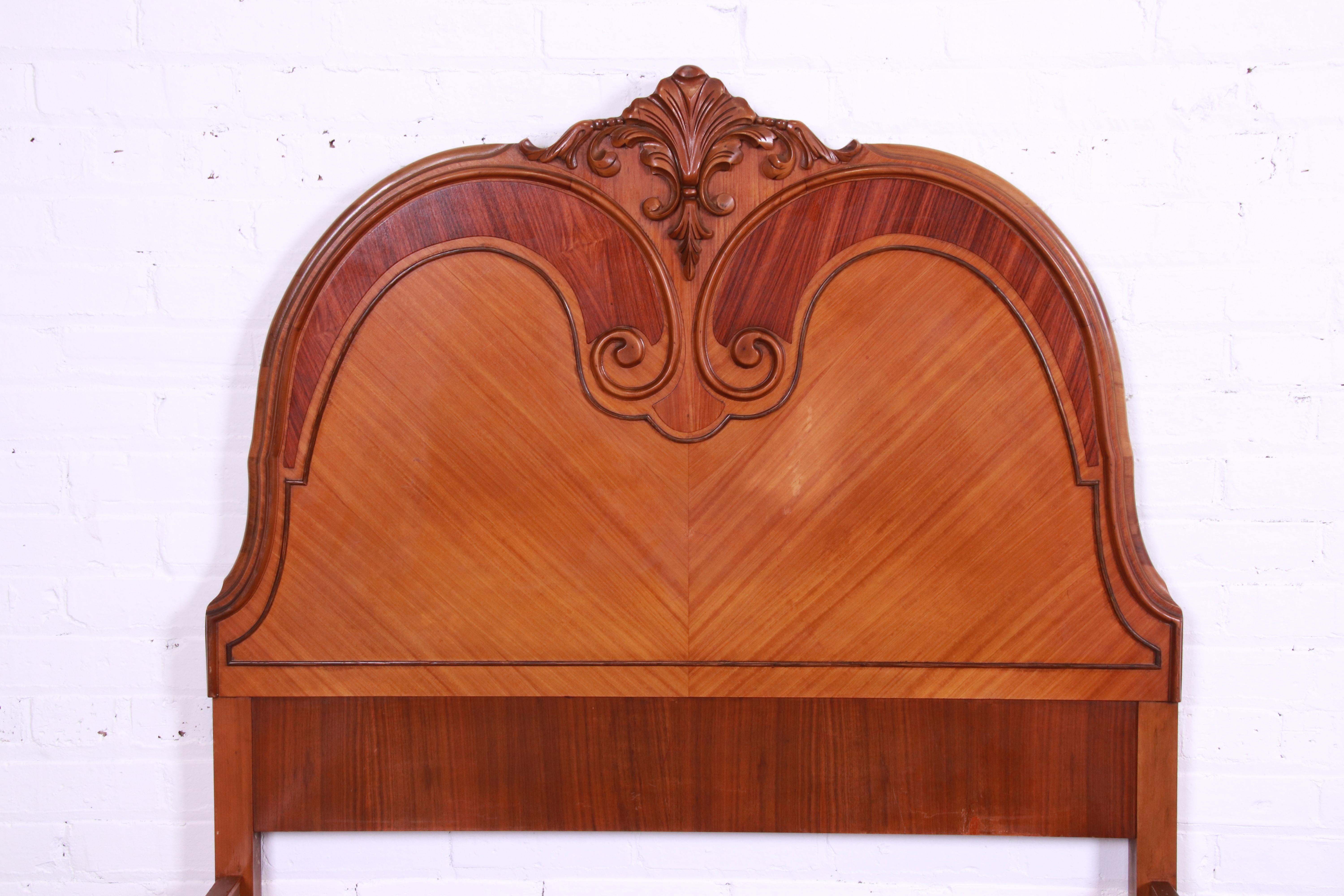 French Art Deco Satinwood and Carved Walnut Twin Beds, Circa 1920s 5