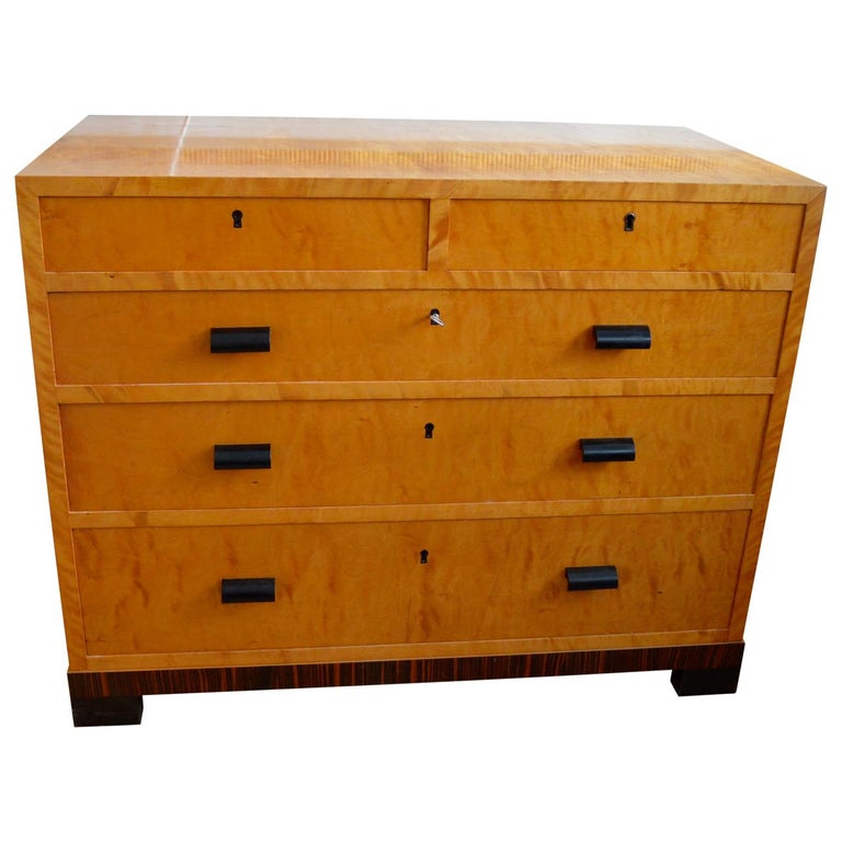 French Art Deco Satinwood Dresser In Bird S Eye Maple And Zebra
