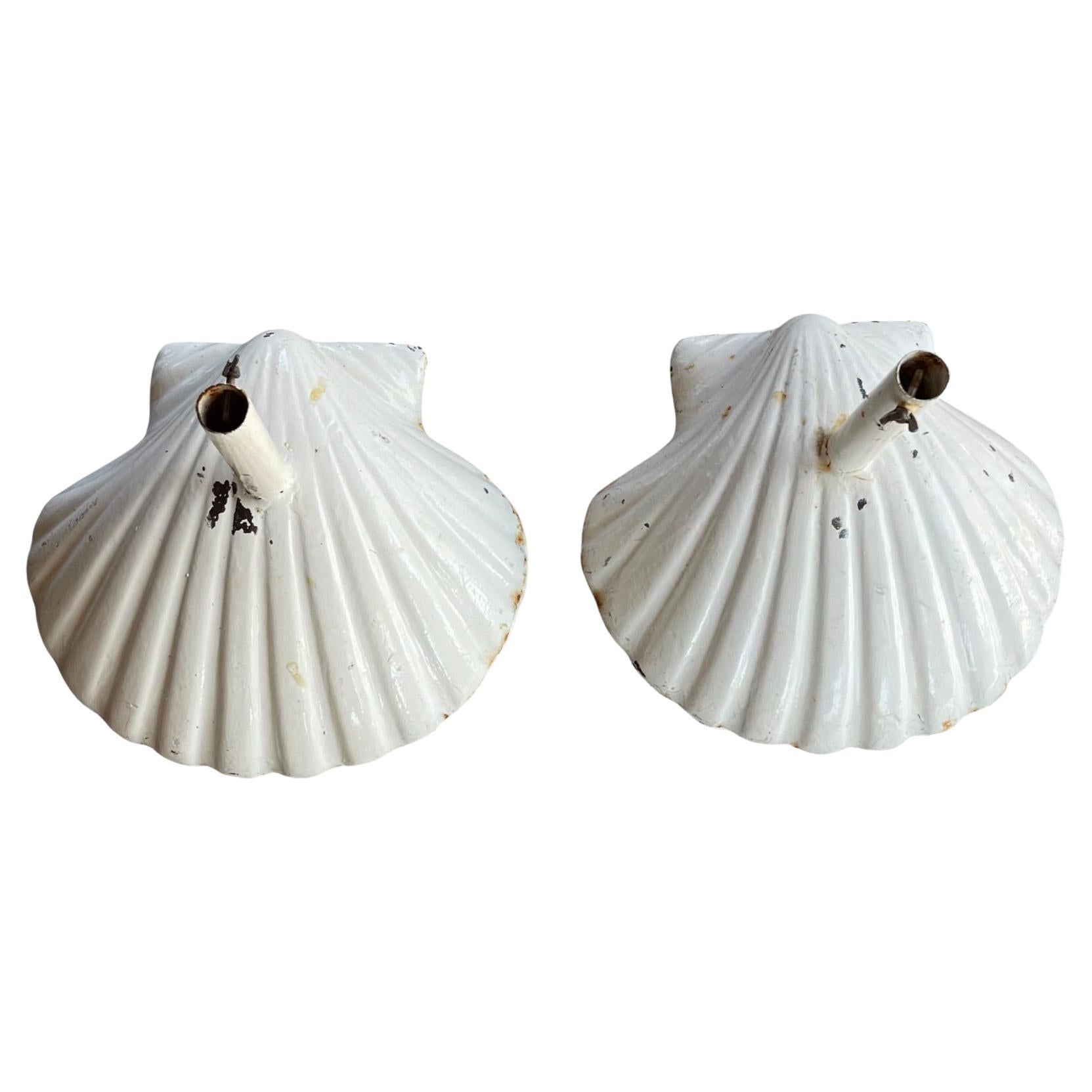 French Art Deco Scallop Shell Shape Wrought Iron Garden /Patio Umbrella Stands For Sale