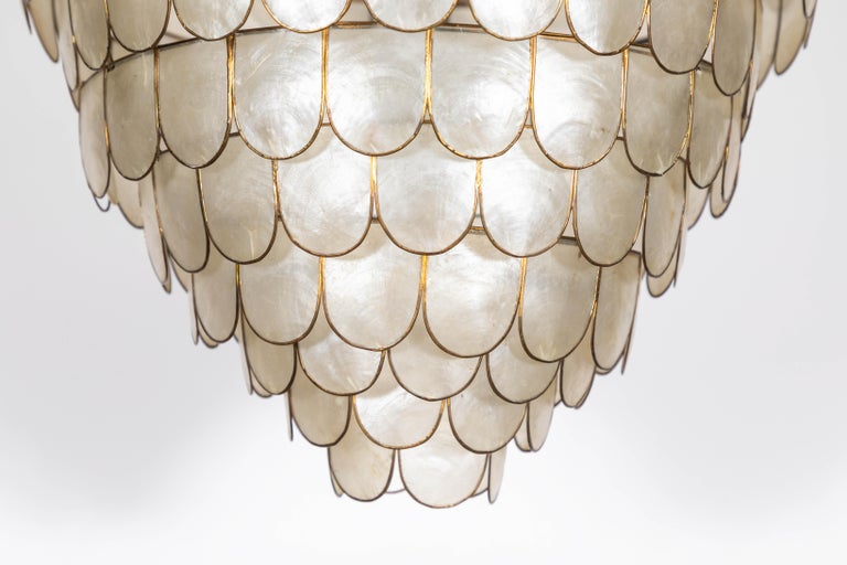 French Art Deco Scalloped Capiz Shell Pendant with Brass Details at 1stDibs