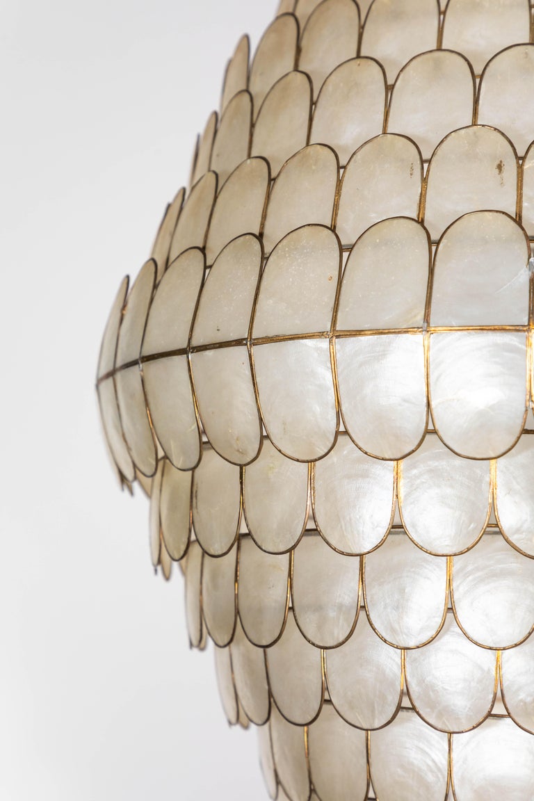 French Art Deco Scalloped Capiz Shell Pendant with Brass Details at 1stDibs