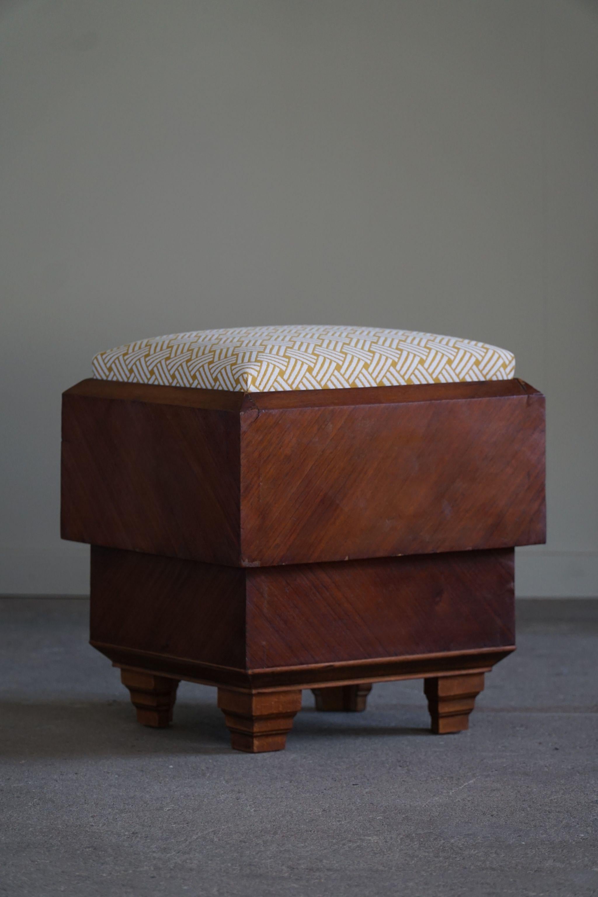 French Art Deco, Sculptural Square Stool with Storage, Made in 1930s 1