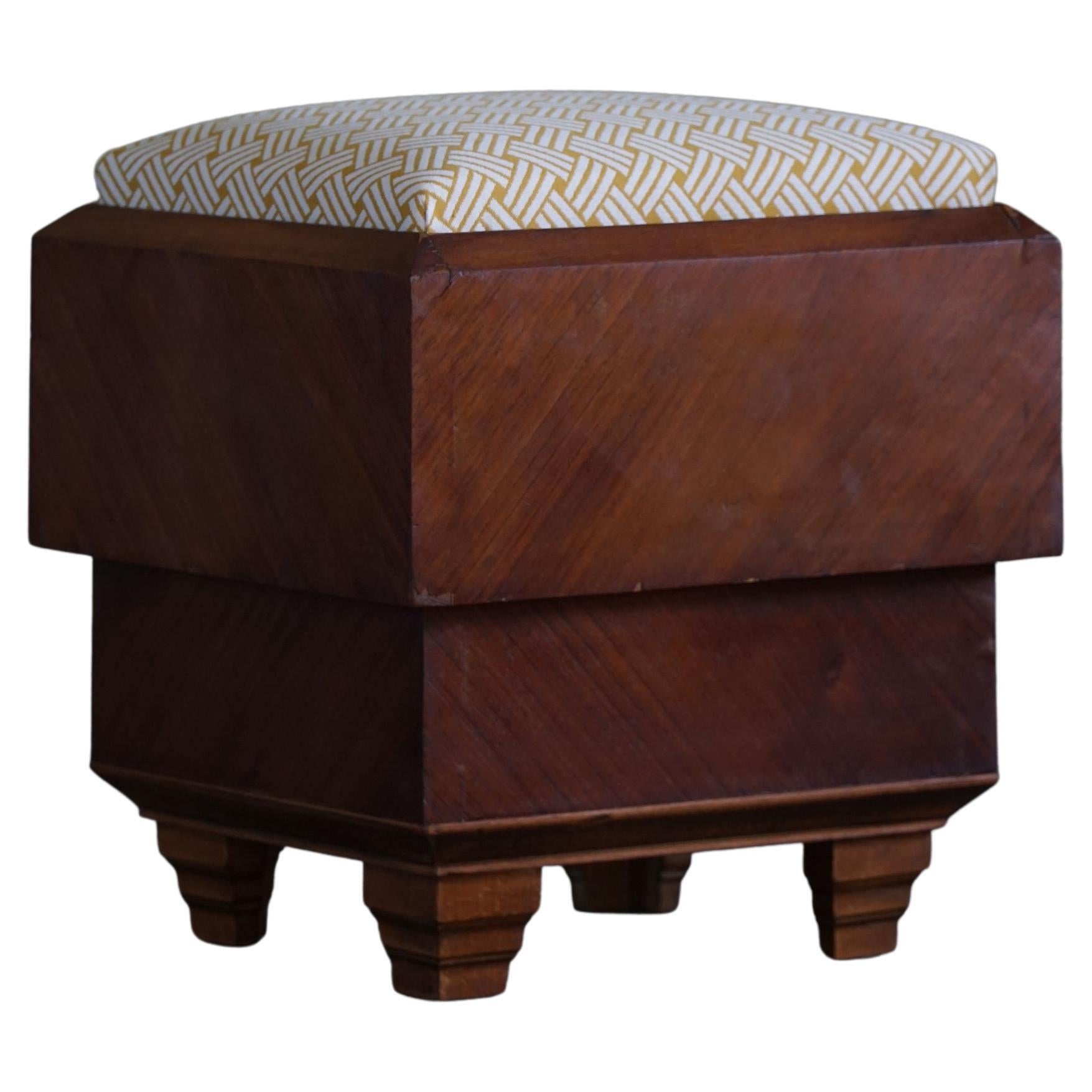 French Art Deco, Sculptural Square Stool with Storage, Made in 1930s