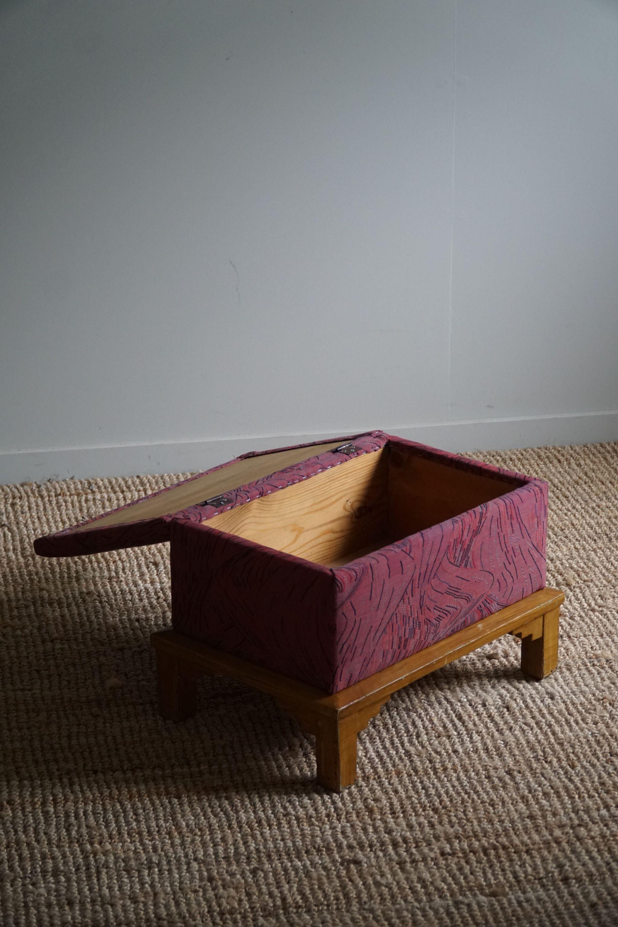 20th Century French Art Deco, Sculptural Stool with Storage, Reupholstered, Made in the 1940s For Sale
