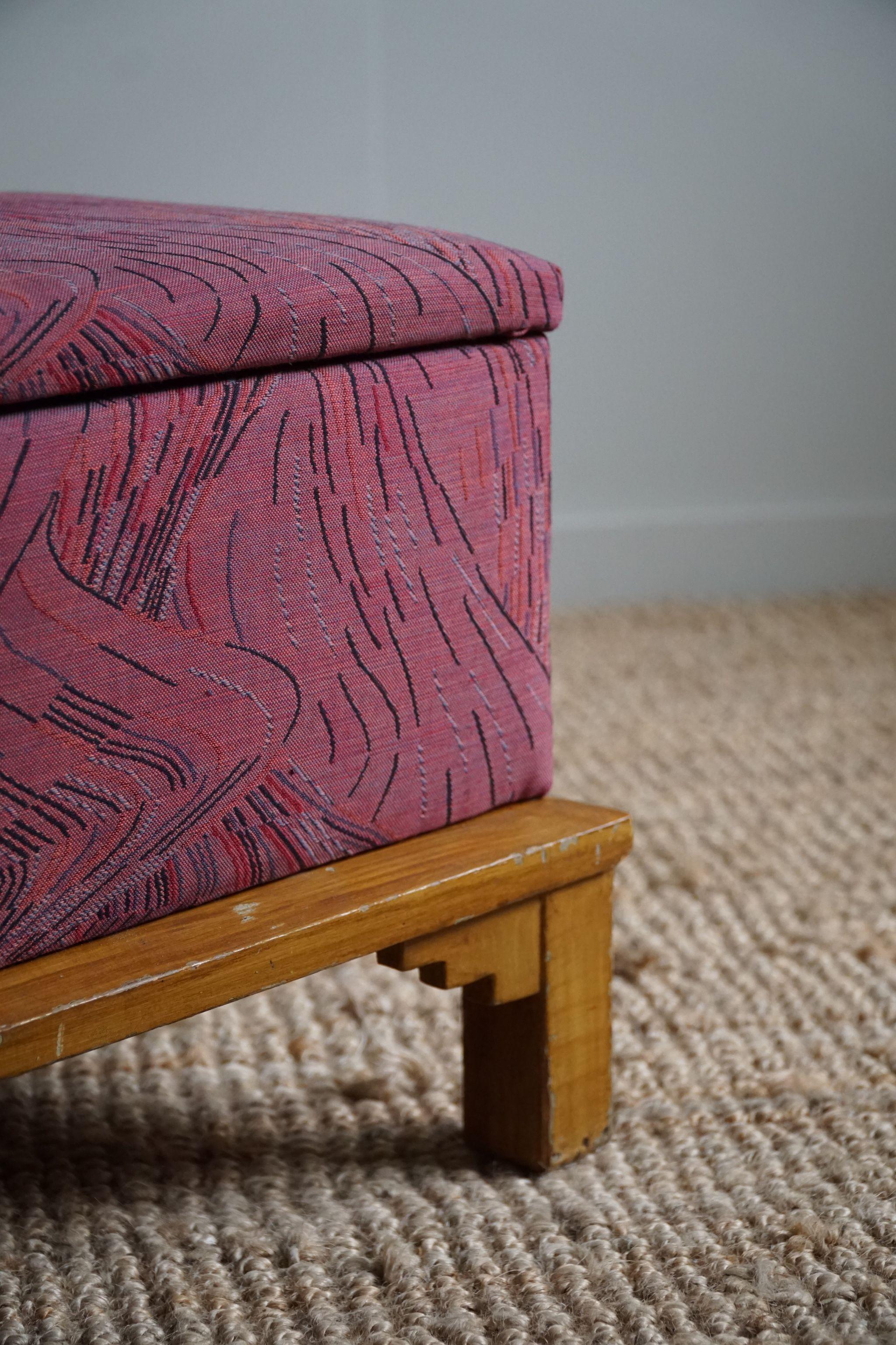 French Art Deco, Sculptural Stool with Storage, Reupholstered, Made in the 1940s For Sale 2