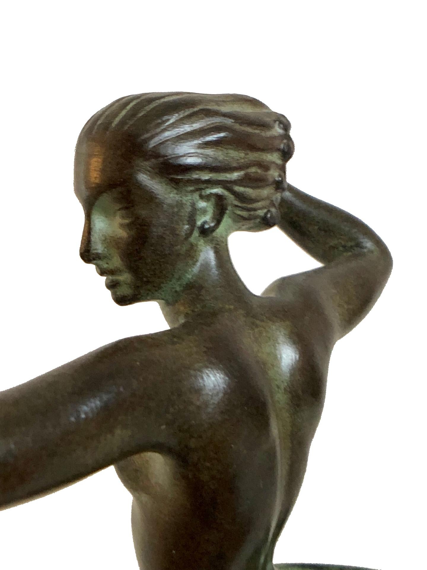 French Art Deco Amazon Sculpture Atalante by Jean de Marco for Max Le Verrier For Sale 7
