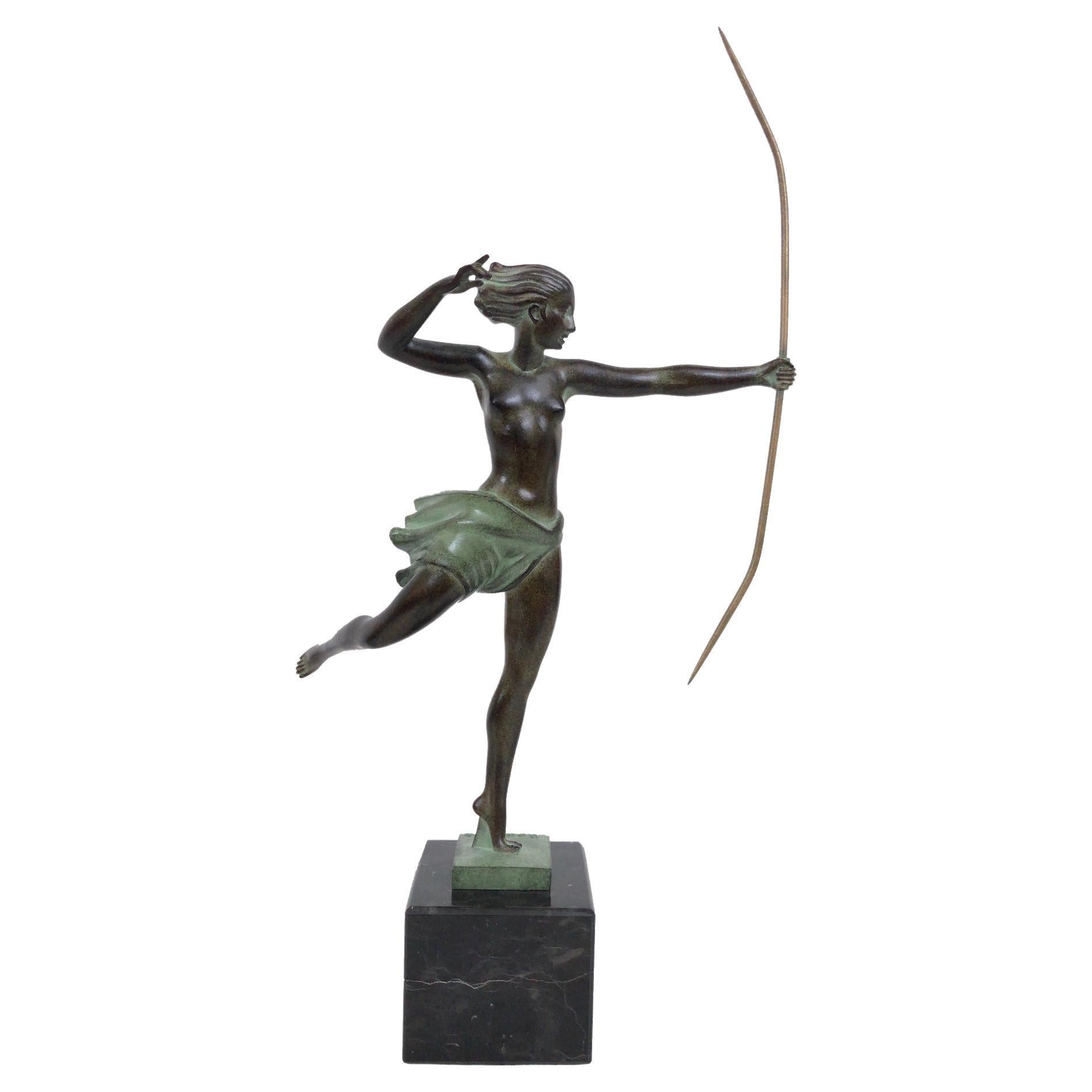 French Art Deco Amazon Sculpture Atalante by Jean de Marco for Max Le Verrier For Sale