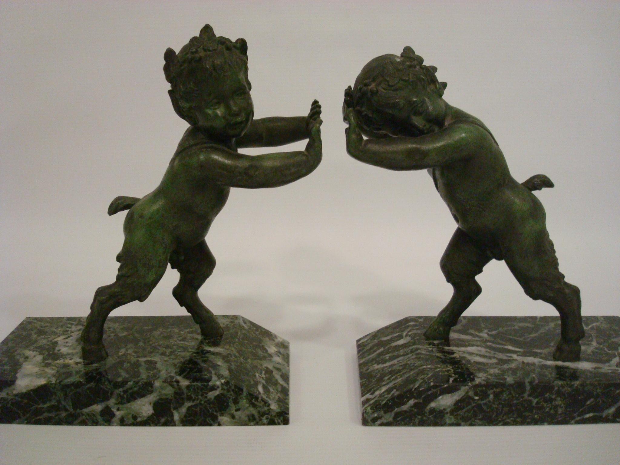 French Art Deco Sculpture Bookends Satyr´s by Carlier, 1920 For Sale 3