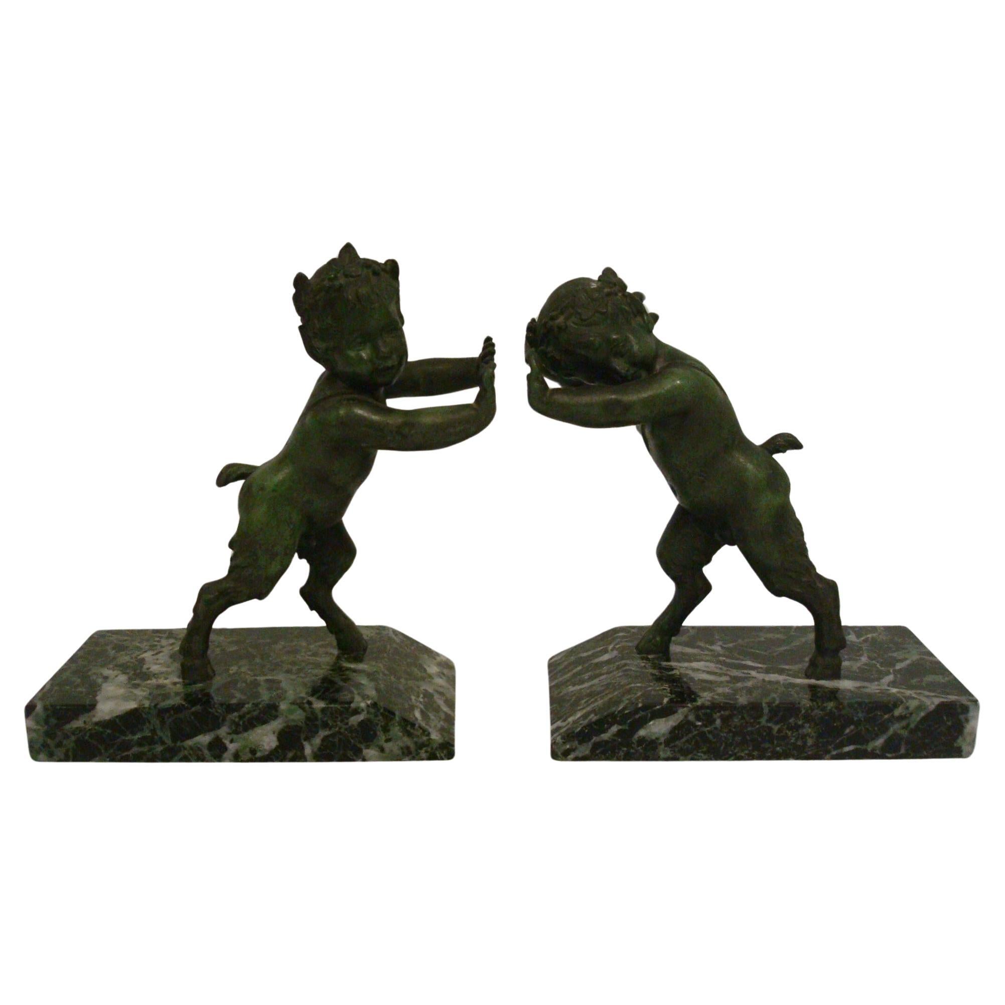 French Art Deco Sculpture Bookends Satyr´s by Carlier, 1920 For Sale